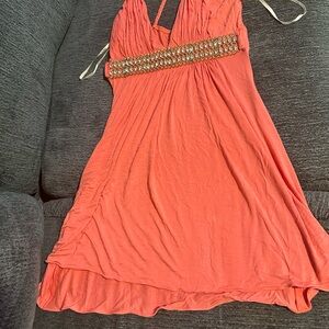 Sky Coral Dress with Gold Beaded Waist